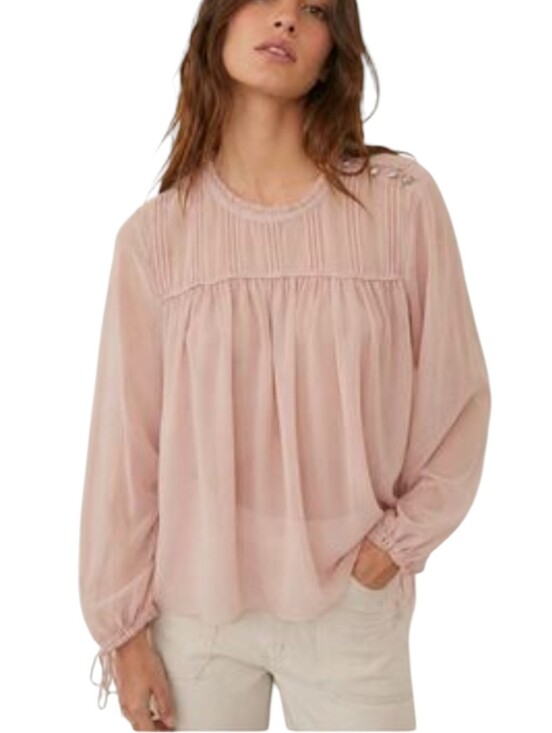 Aritzia Tops - Aritzia Wilfred Lourdes Pink Pleated Chiffon Blouse Shoulder Button Medium